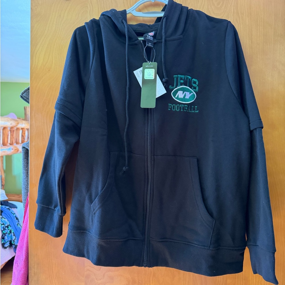 NWT NFL Black and Green Jets Zip-Up Hoodie Size Large